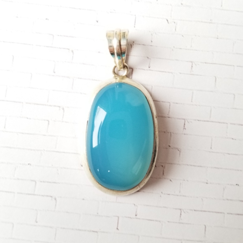 Massive Blue Chalcedony Pendant Sterling Silver